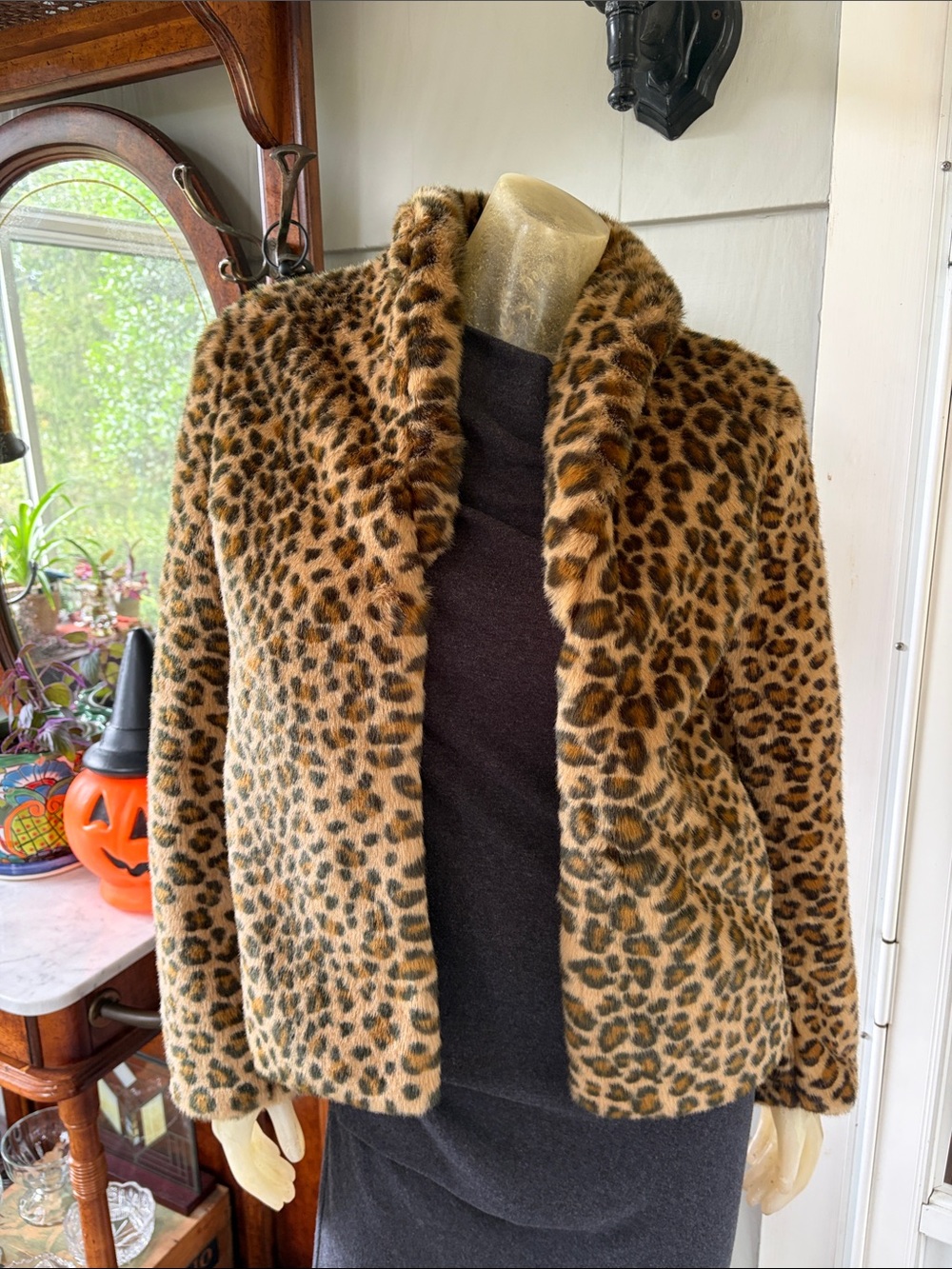 French Connection Leopard Print Teddy Jacket - Plush Faux Fur in Brown